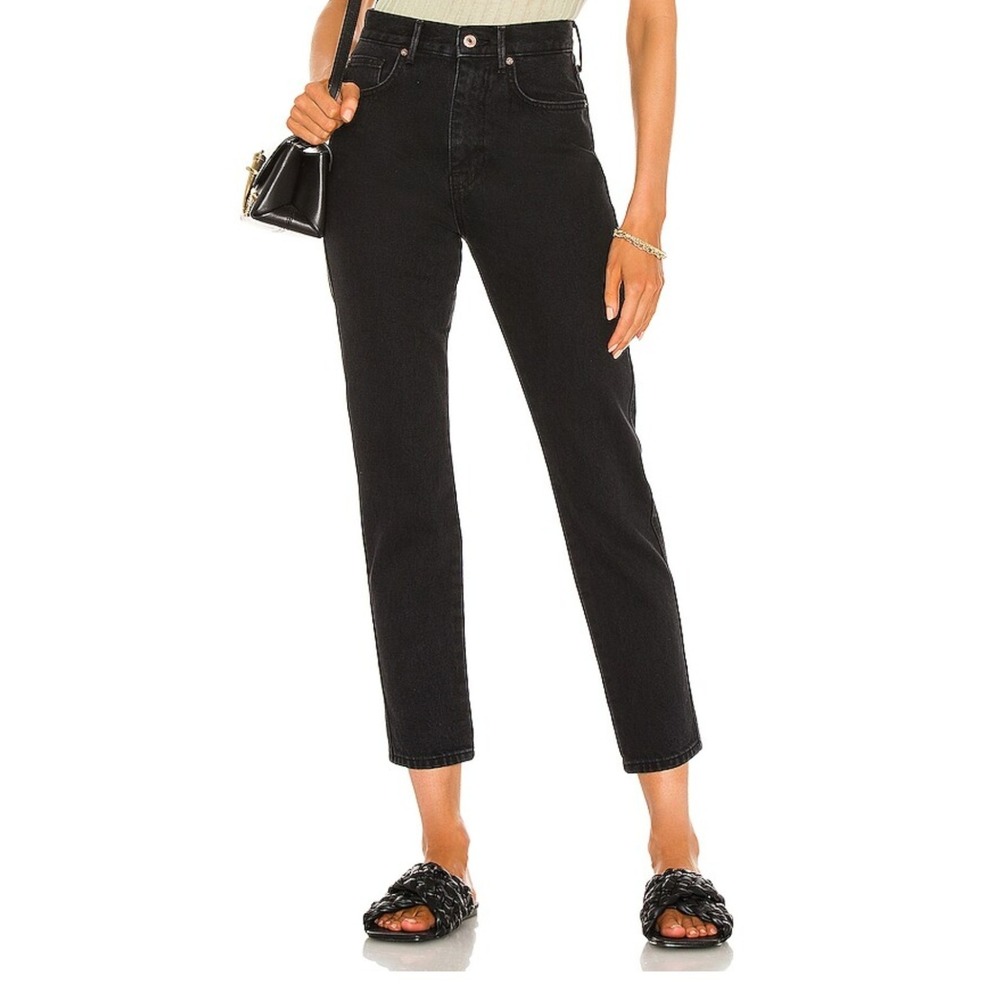 We The Free People Stove Pipe Jeans 26 Black Out‎ Cropped Raw Hem High Waisted